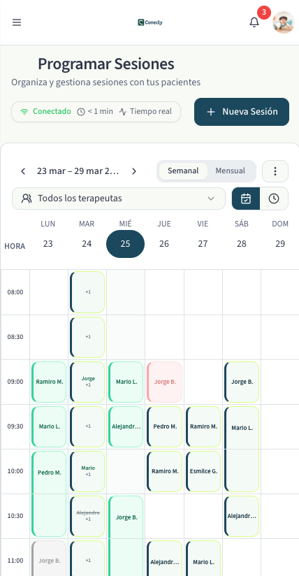 Agenda de sesiones en móvil